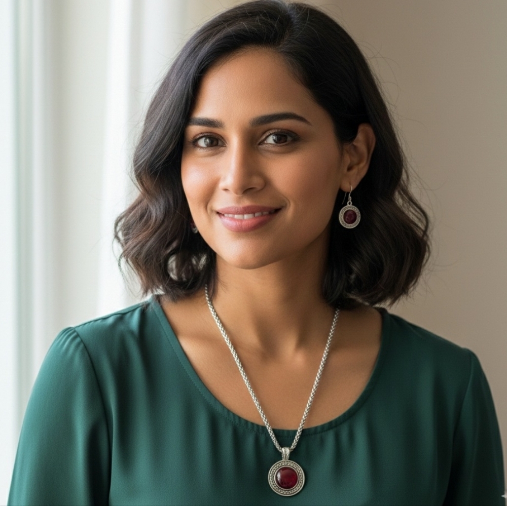 Vintage Fashion Silver Tone With Nice Red Stone Pendant Necklace Earring…